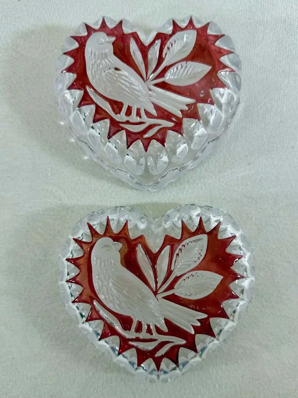 Hofbauer Byrdes Ruby Collection Heart-Shaped Crystal Trinket Dishes - Pair